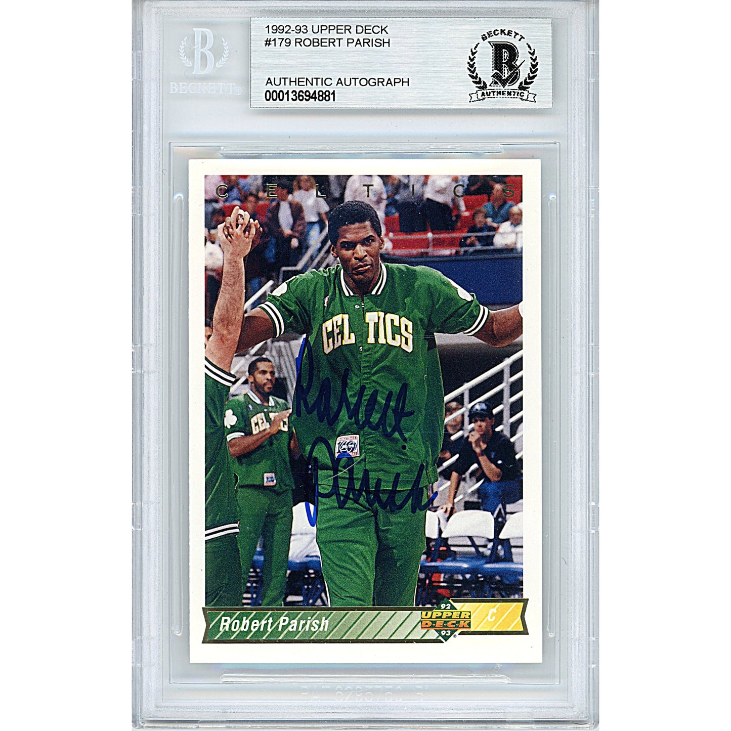 Robert Parish Signed Boston Celtics 1992-93 Upper Deck Basketball Card Beckett Slab