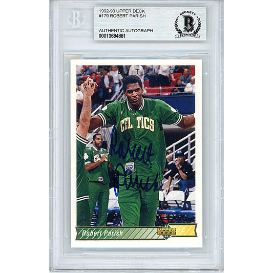 Robert Parish Signed Boston Celtics 1992-93 Upper Deck Basketball Card Beckett Slab