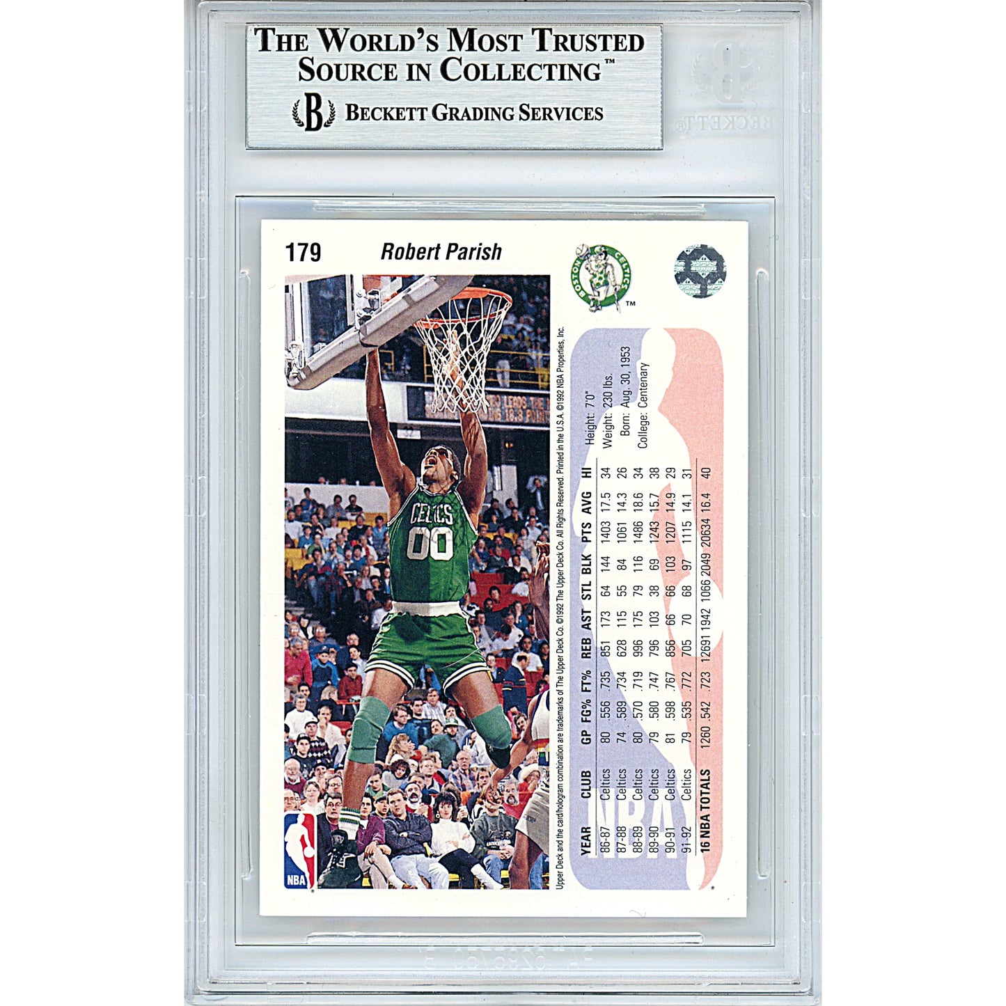 Robert Parish Signed Boston Celtics 1992-93 Upper Deck Basketball Card Beckett Slab