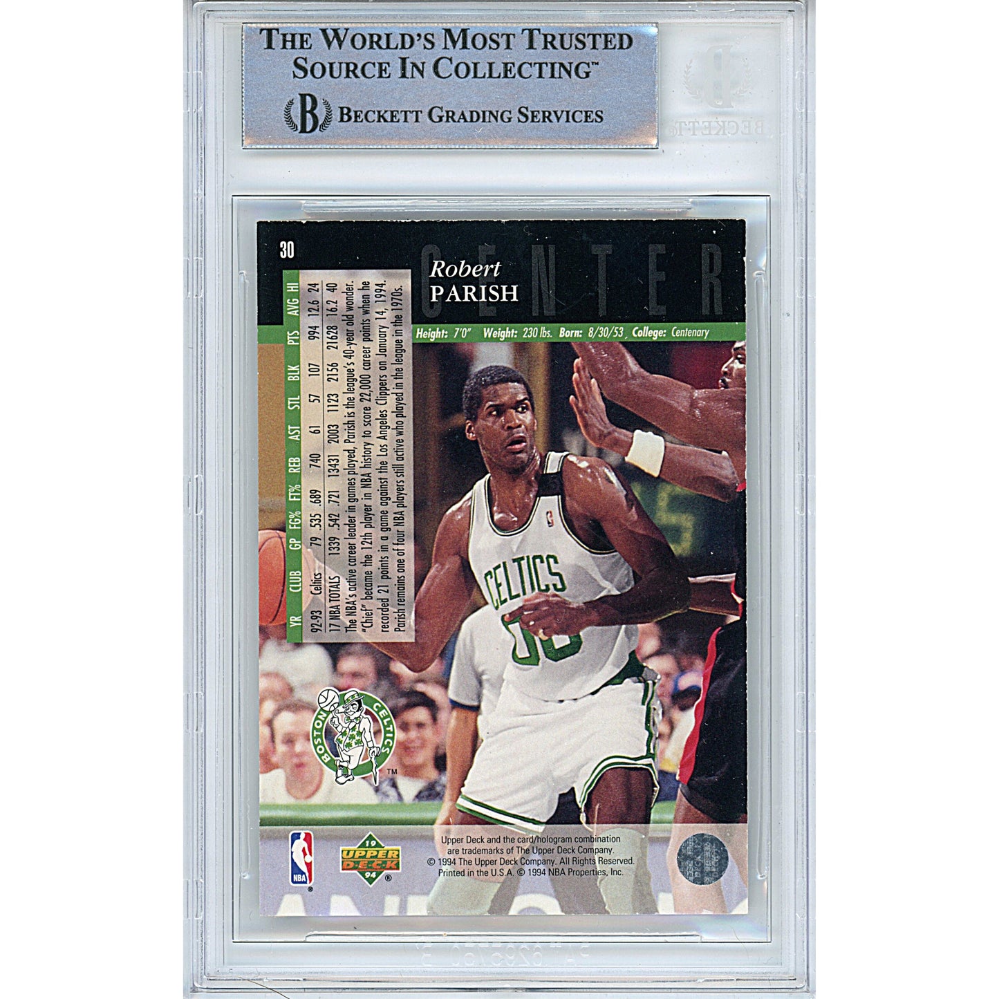 Robert Parish Signed Boston Celtics 1993-94 Upper Deck Basketball Card Beckett Slab