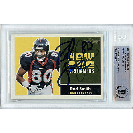 Rod Smith Signed Denver Broncos 2001 Topps Heritage Football Card Beckett Auth Auto Slab