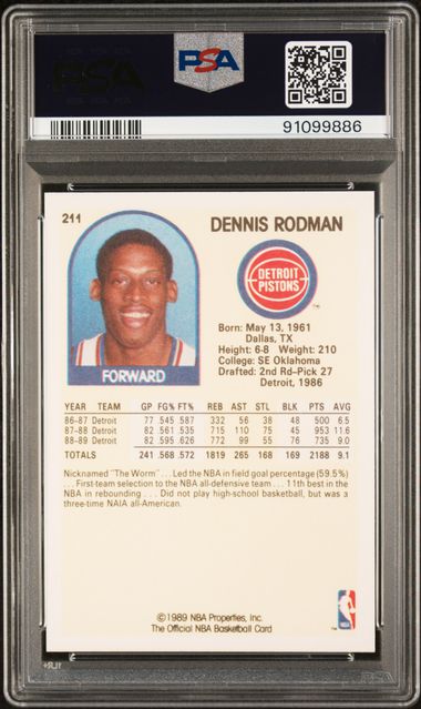 Graded 1989 Hoops Dennis Rodman #211 2nd Year Basketball Card PSA 10 Gem Mint