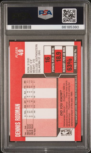 Graded 1989 Fleer Dennis Rodman #49 2nd Year Basketball Card PSA 10 Gem Mint