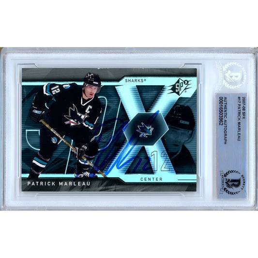 Patrick Marleau San Jose Sharks Signed 2007-08 UD SPx Hockey Card BAS Auth Auto Slab