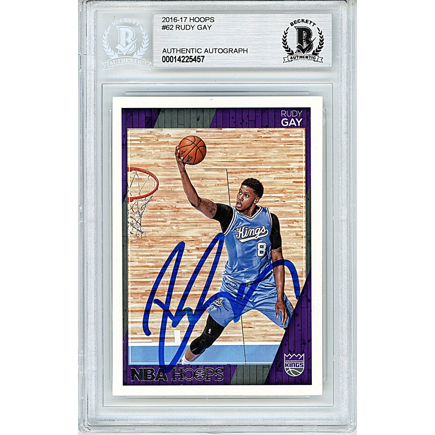 Rudy Gay Signed Sacramento Kings 2016-17 NBA Hoops Basketball Card Beckett Slab