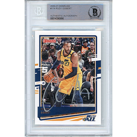 Rudy Gobert Signed Utah Jazz 2020-2021 Donruss Basketball Trading Card Beckett Slab