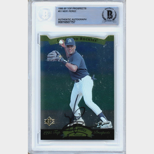Neifi Perez Colorado Rockies Signed 1995 UD SP Top Prospects Card Beckett Auth Auto Slab