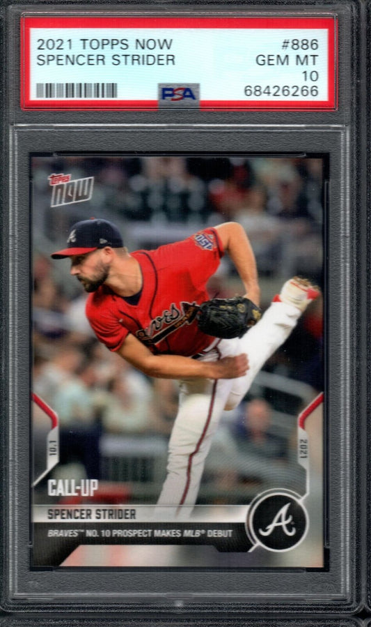 Graded 2021 Topps Now Spencer Strider #886 Rookie RC Baseball Card PSA 10 Gem Mint