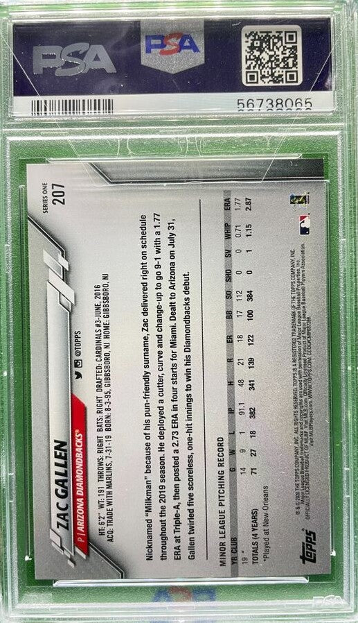 Graded 2020 Topps Zac Gallen #207 Rookie RC Baseball Card PSA 10 Gem Mint
