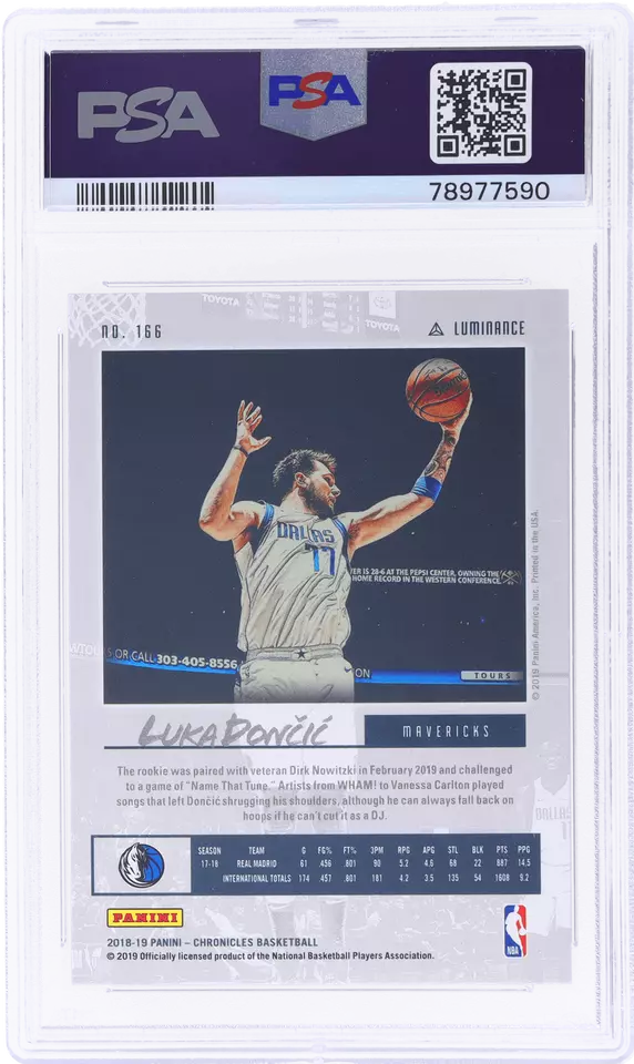 Graded 2018 Panini Chronicles Luka Doncic #166 Rookie RC Basketball Card PSA 10 Gem Mint
