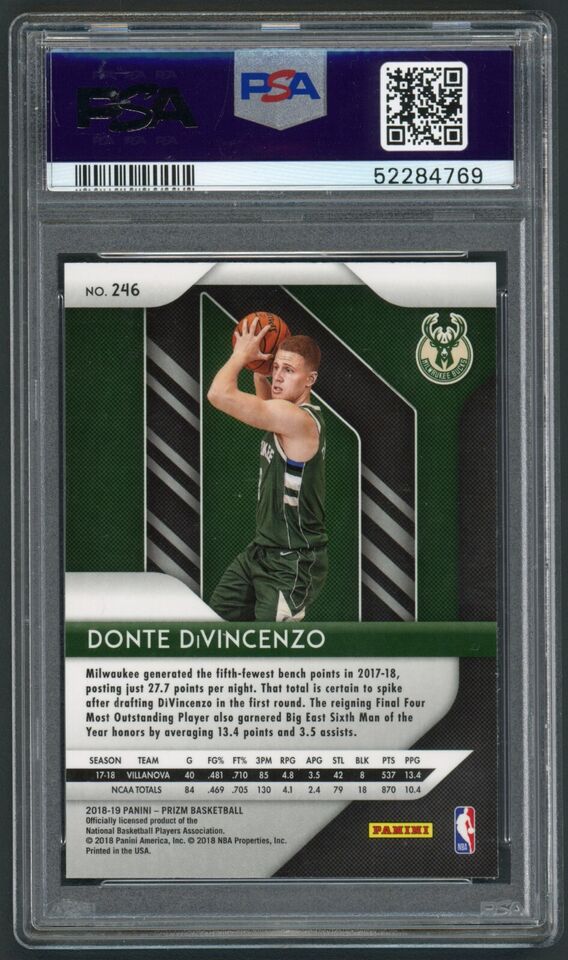 Graded 2018 Panini Prizm Donte DiVincenzo #246 Rookie RC Basketball Card PSA 10 Gem Mint - Sport Cards