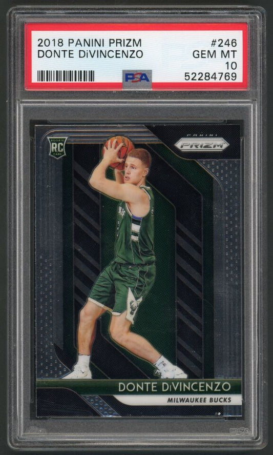 Graded 2018 Panini Prizm Donte DiVincenzo #246 Rookie RC Basketball Card PSA 10 Gem Mint - Sport Cards