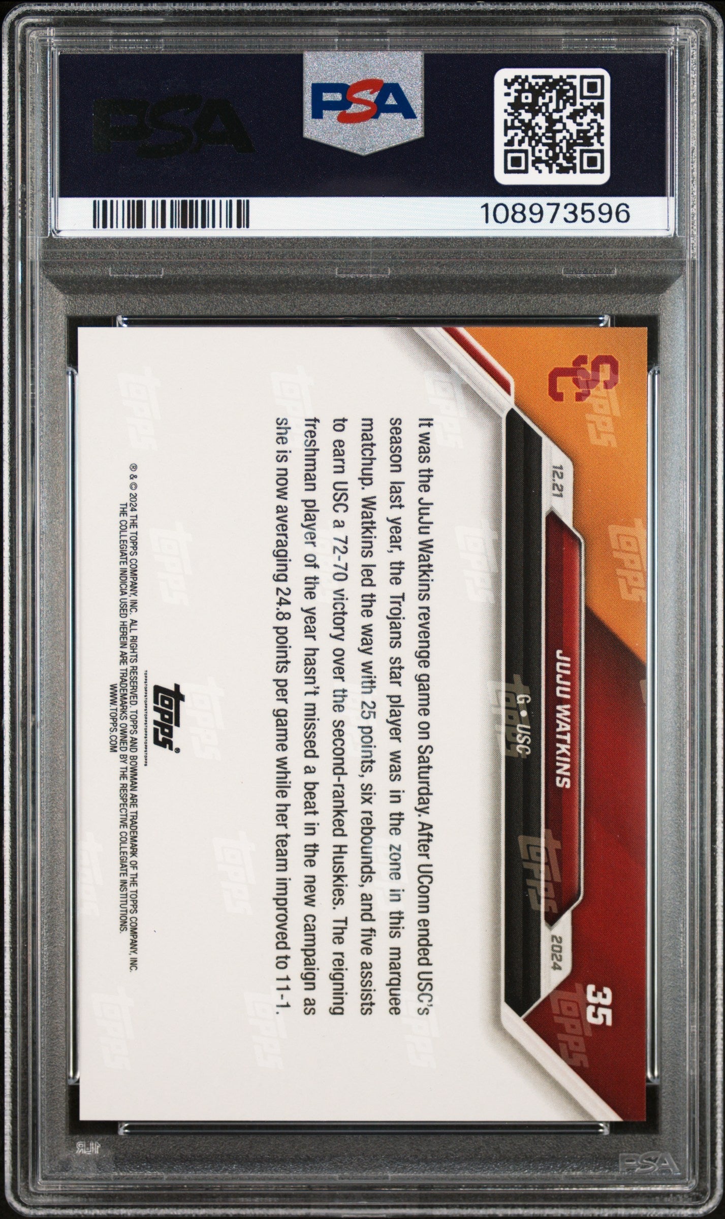 Graded 2024 Topps Bowman U Now JuJu Watkins #35 Rookie RC Basketball Card PSA 10 Gem Mint - Sport Cards