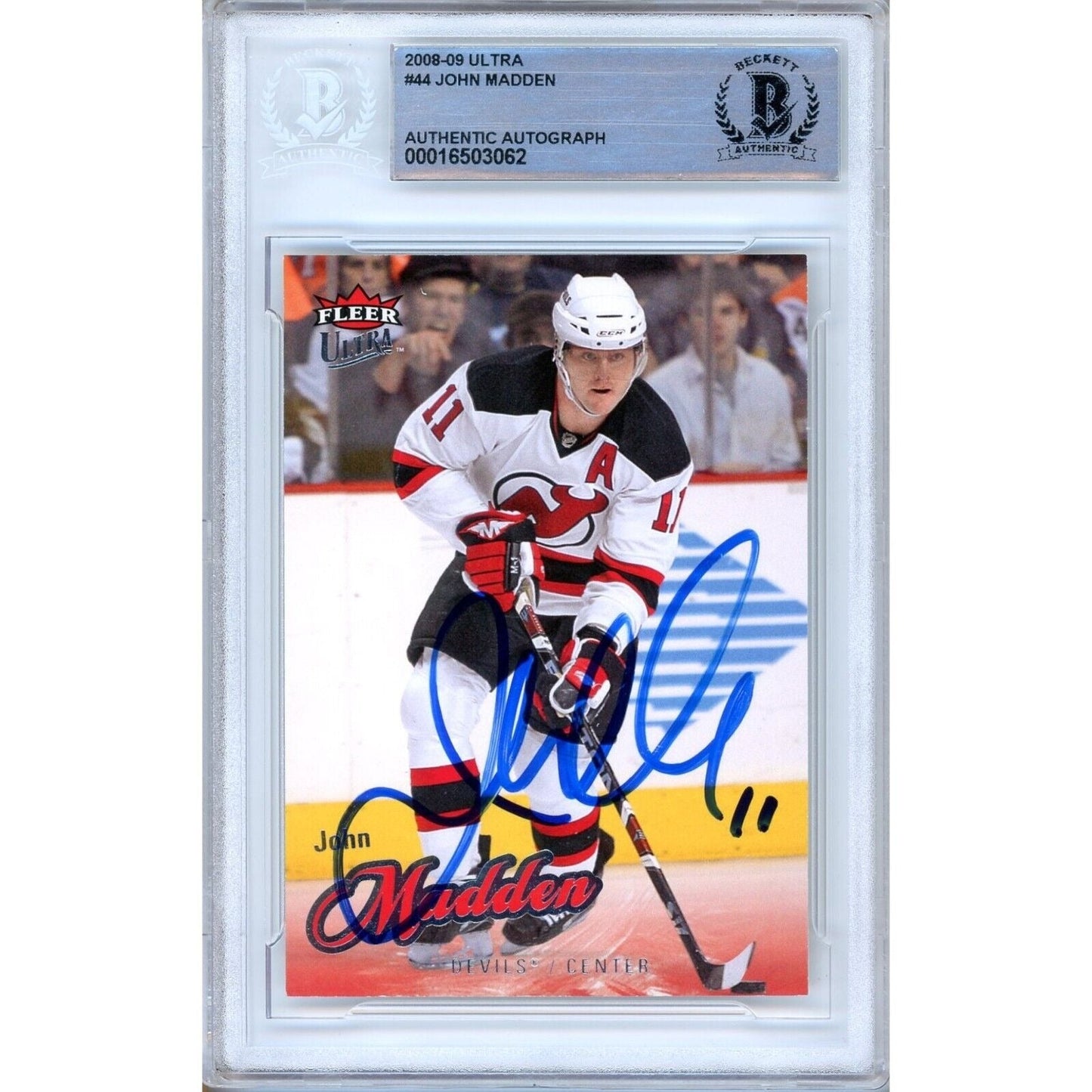 2008-09 Fleer #44 — John Madden New Jersey Devils Autographed Trading Card — Beckett Authentication