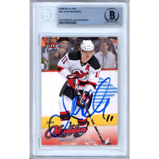 2008-09 Fleer #44 — John Madden New Jersey Devils Autographed Trading Card — Beckett Authentication