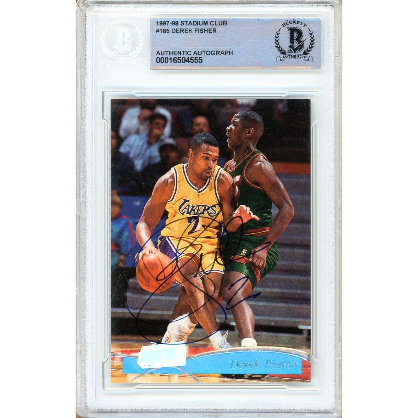 1997 Topps Stadium Club #185— Derek Fisher LA Lakers Autographed Trading Card — Beckett Authentication