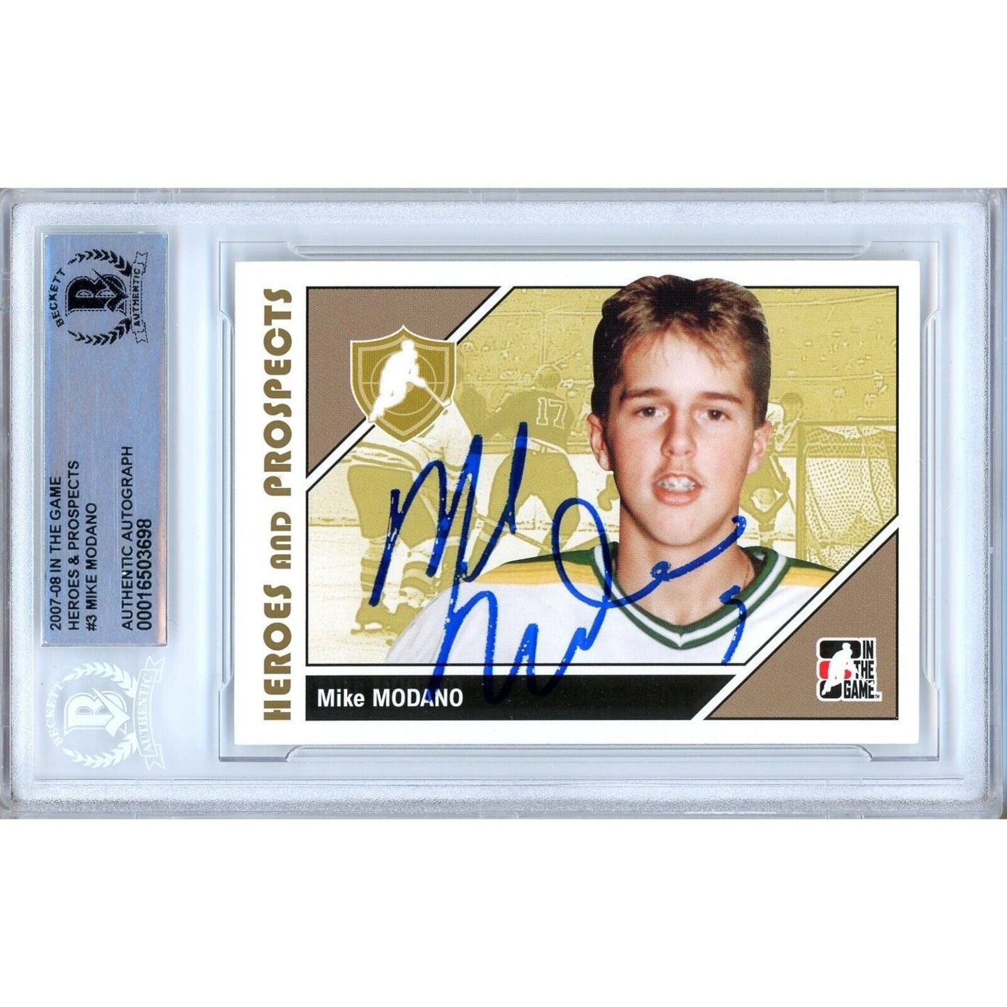 Mike Modano Dallas Stars Signed 2007-08 ITG Heroes & Prospects Card BAS Auth Auto Slab