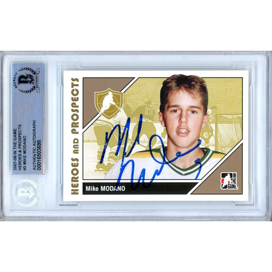 Mike Modano Dallas Stars Signed 2007-08 ITG Heroes & Prospects Card BAS Auth Auto Slab