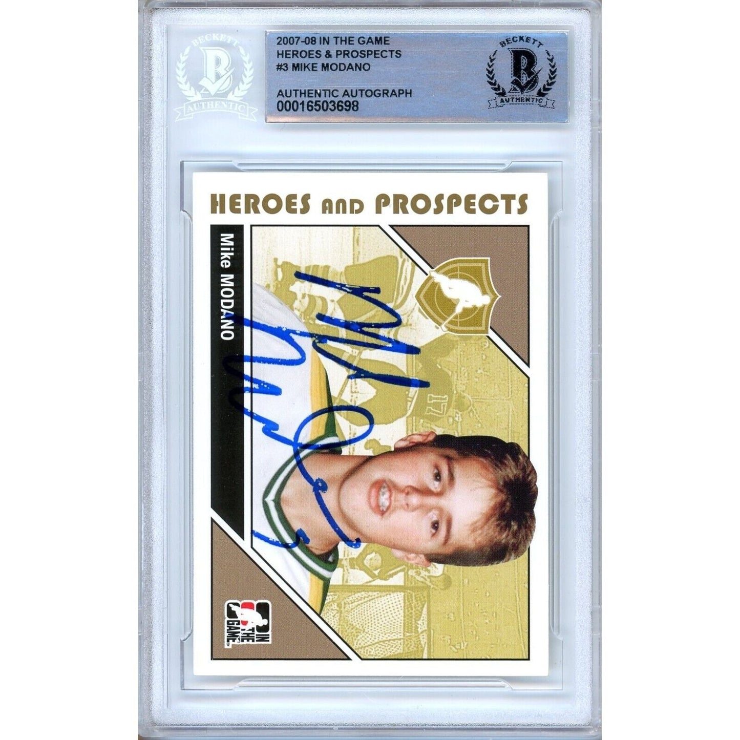 Mike Modano Dallas Stars Signed 2007-08 ITG Heroes & Prospects Card BAS Auth Auto Slab