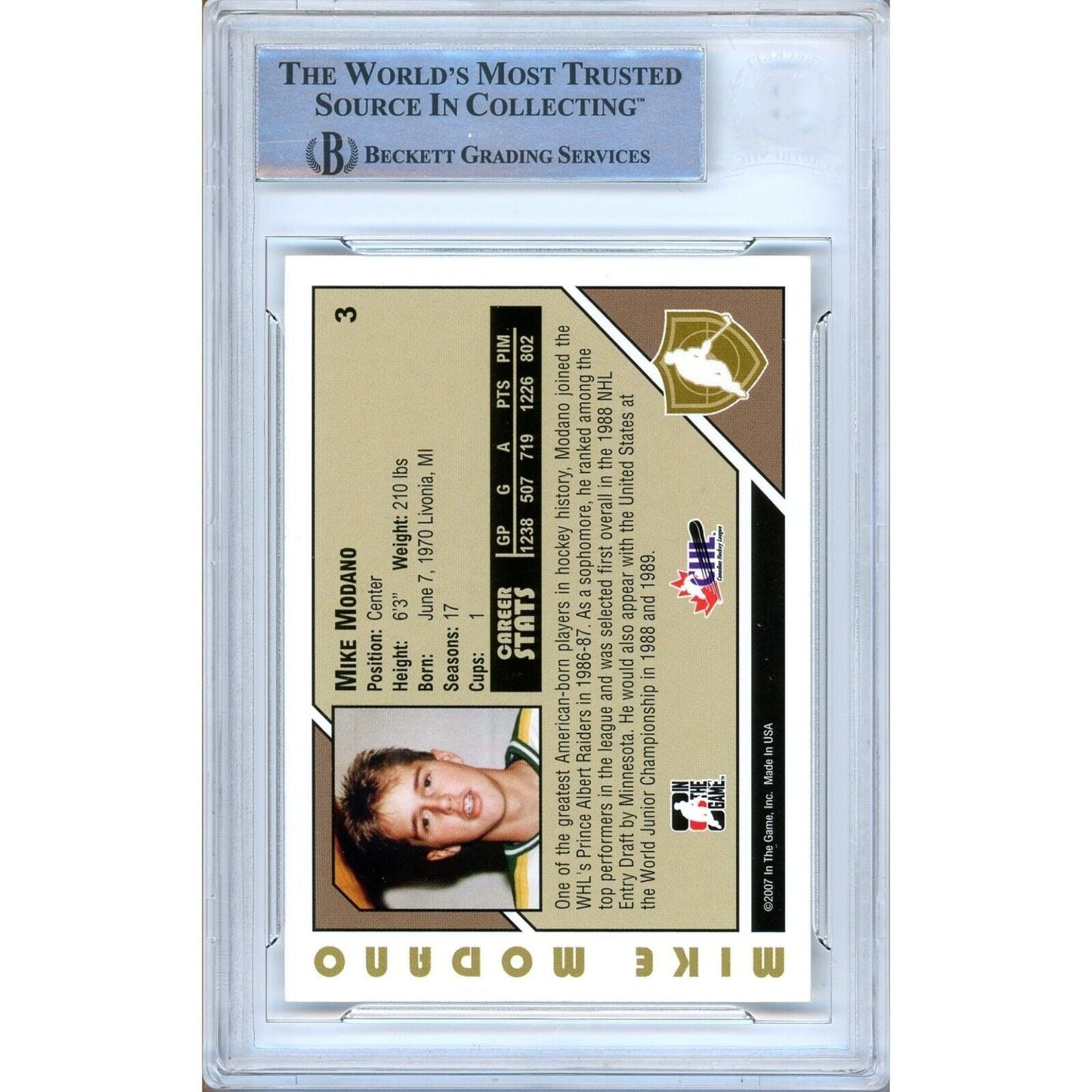 Mike Modano Dallas Stars Signed 2007-08 ITG Heroes & Prospects Card BAS Auth Auto Slab