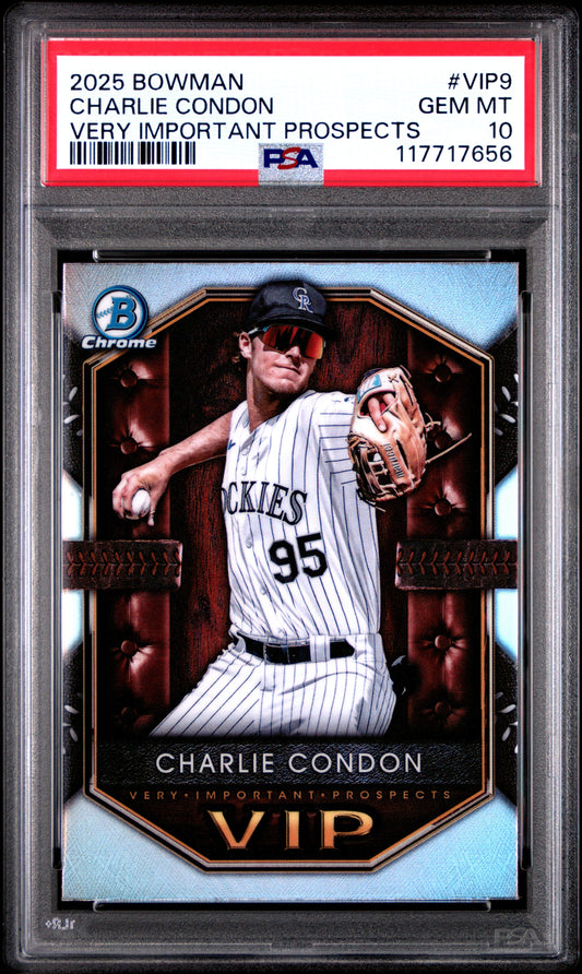 Graded 2025 Topps Bowman Charlie Condon #VIP9 Very Important Prospects Rookie RC Baseball Card PSA 10 Gem Mint - Sport Cards