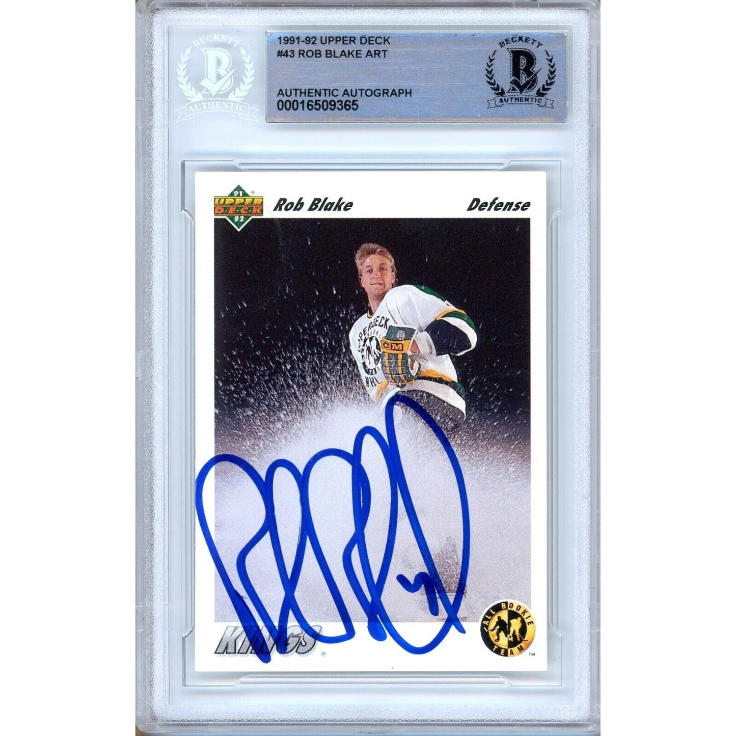 Rob Blake Los Angeles Kings Signed 1991-92 Upper Deck Rookie Card Beckett Auth Auto LA
