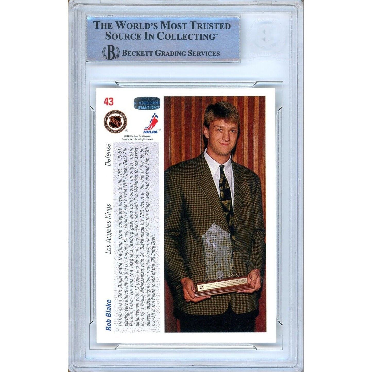 Rob Blake Los Angeles Kings Signed 1991-92 Upper Deck Rookie Card Beckett Auth Auto LA