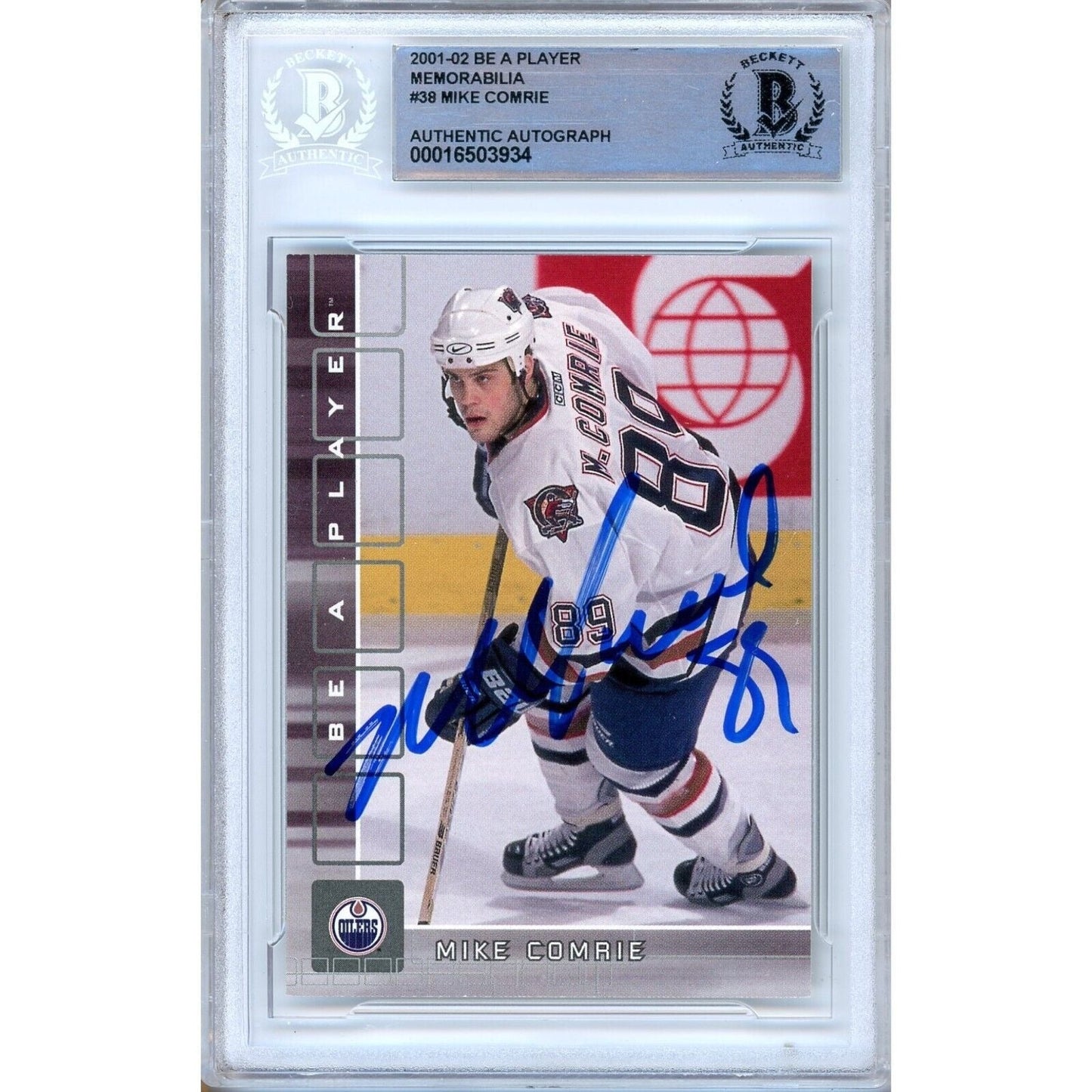 Mike Comrie Edmonton Oilers Signed 2001-02 BAP Memorabilia Card Beckett Auth Auto Slab