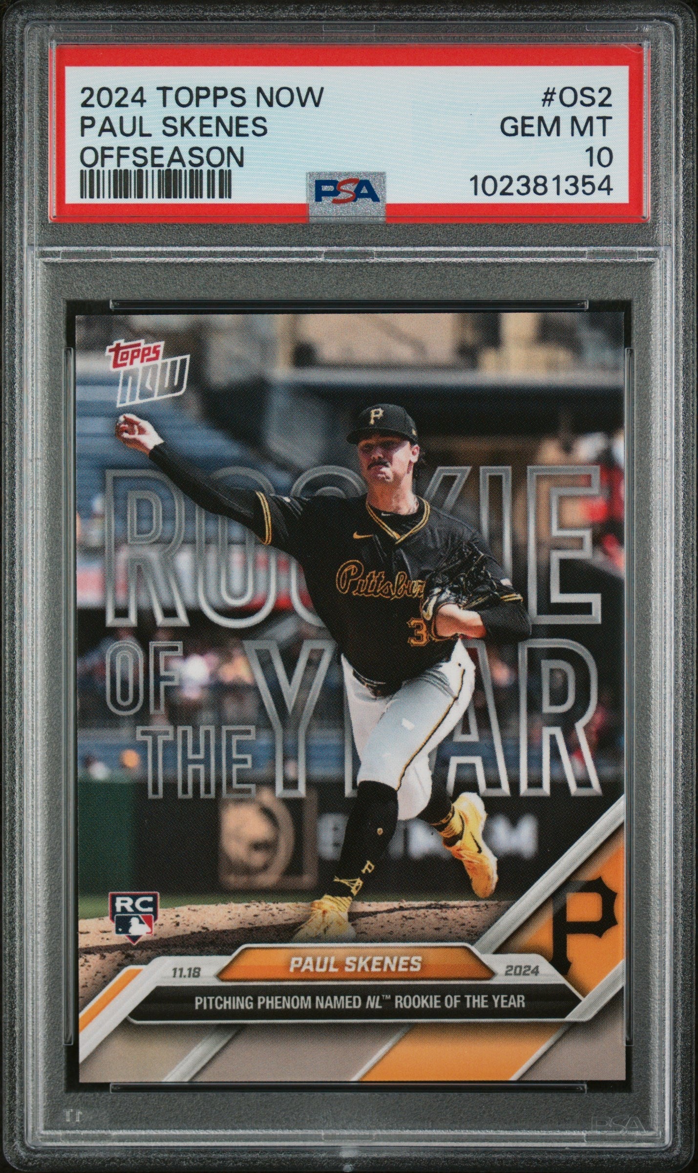 Graded 2024 Topps Now Paul Skenes #OS2 Offseason Rookie RC Baseball Card PSA 10 Gem Mint