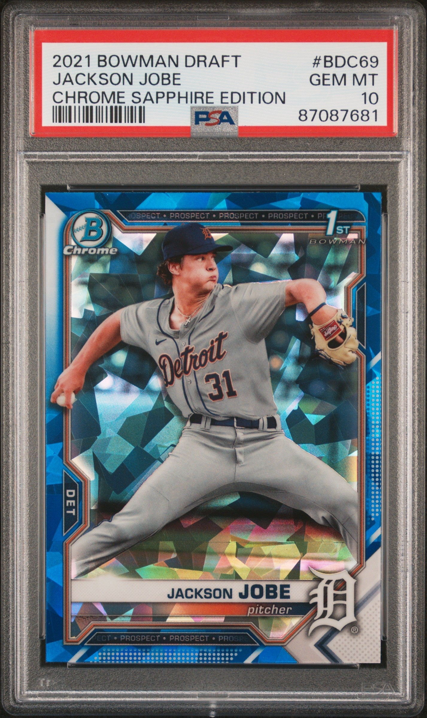 Graded 2021 Topps Bowman Draft Jackson Jobe #BDC69 Chrome Sapphire Edition Rookie RC Baseball Card PSA 10 Gem Mint