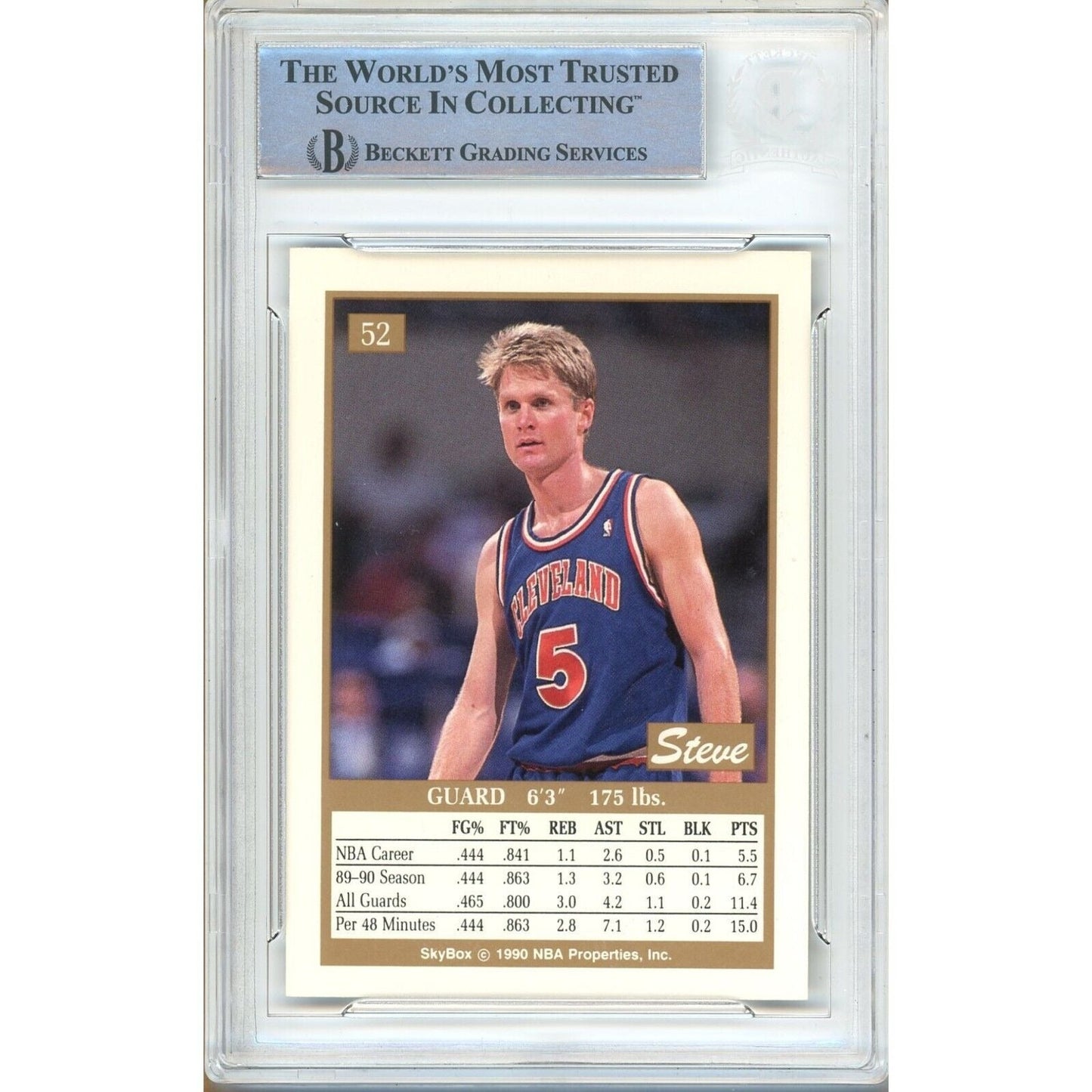 Steve Kerr Cleveland Cavaliers Signed 1990-91 Skybox NBA Card Beckett Authentic Auto Slab