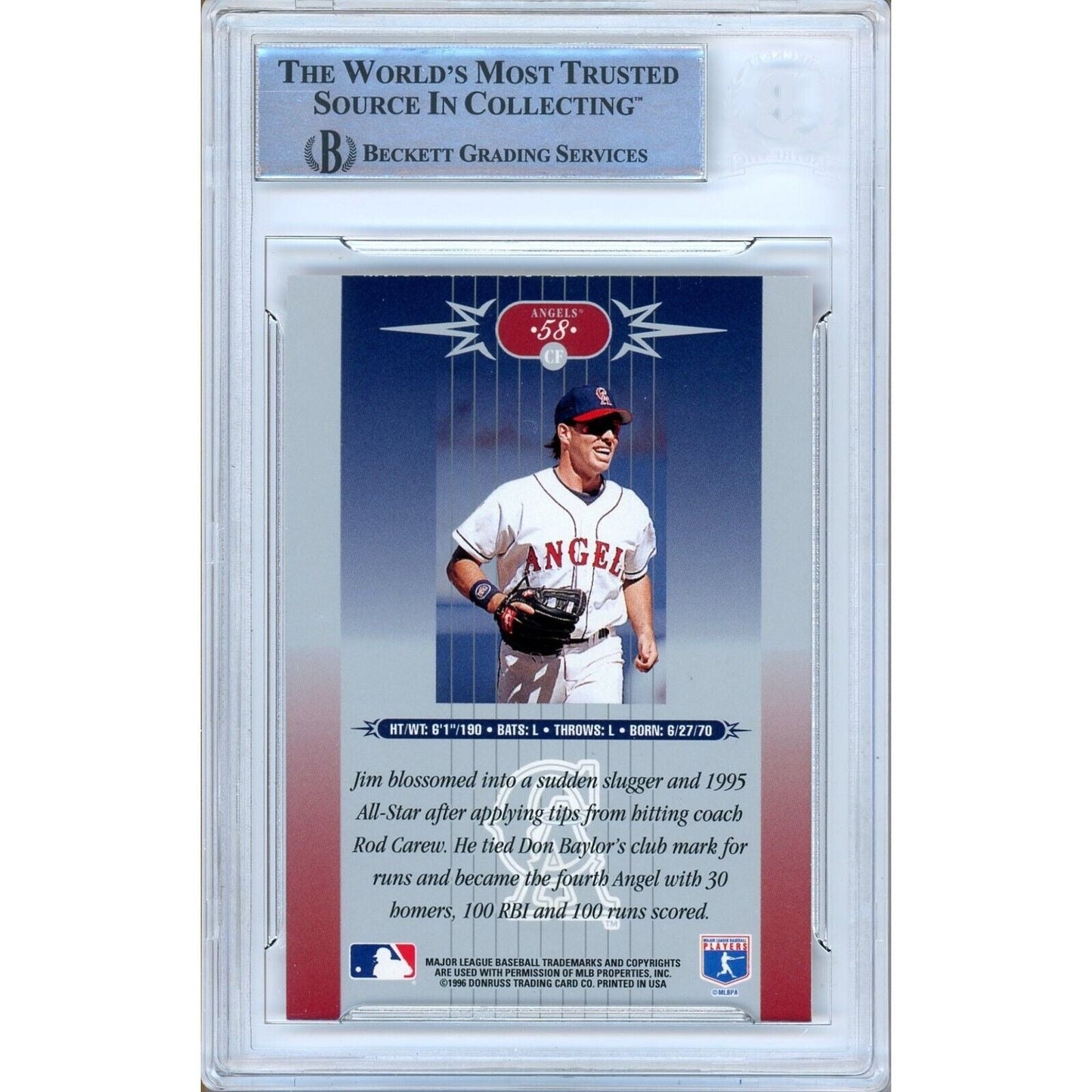 1996 Leaf — Jim Edmonds LA Angels LA Angels Autographed Trading Card — Beckett Authentication