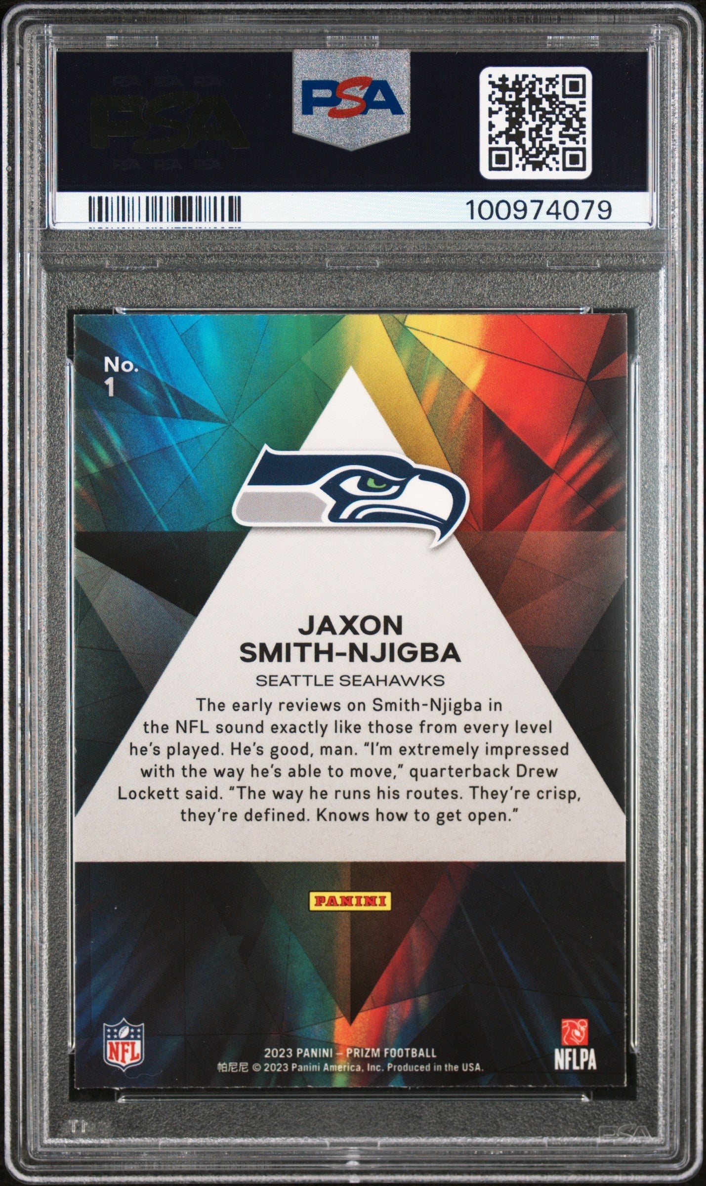 Graded 2023 Panini Prizm Jaxon Smith-Njigba #1 Prizmatic Rookie RC Football Card PSA 10 Gem Mint