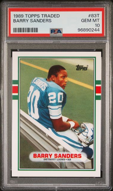 Graded 1989 Topps Traded Barry Sanders #83T Rookie RC Football Card PSA 10 Gem Mint