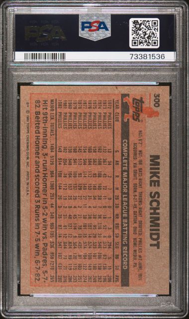 Graded 1983 Topps Mike Schmidt #300 Baseball Card PSA 7 Near Mint