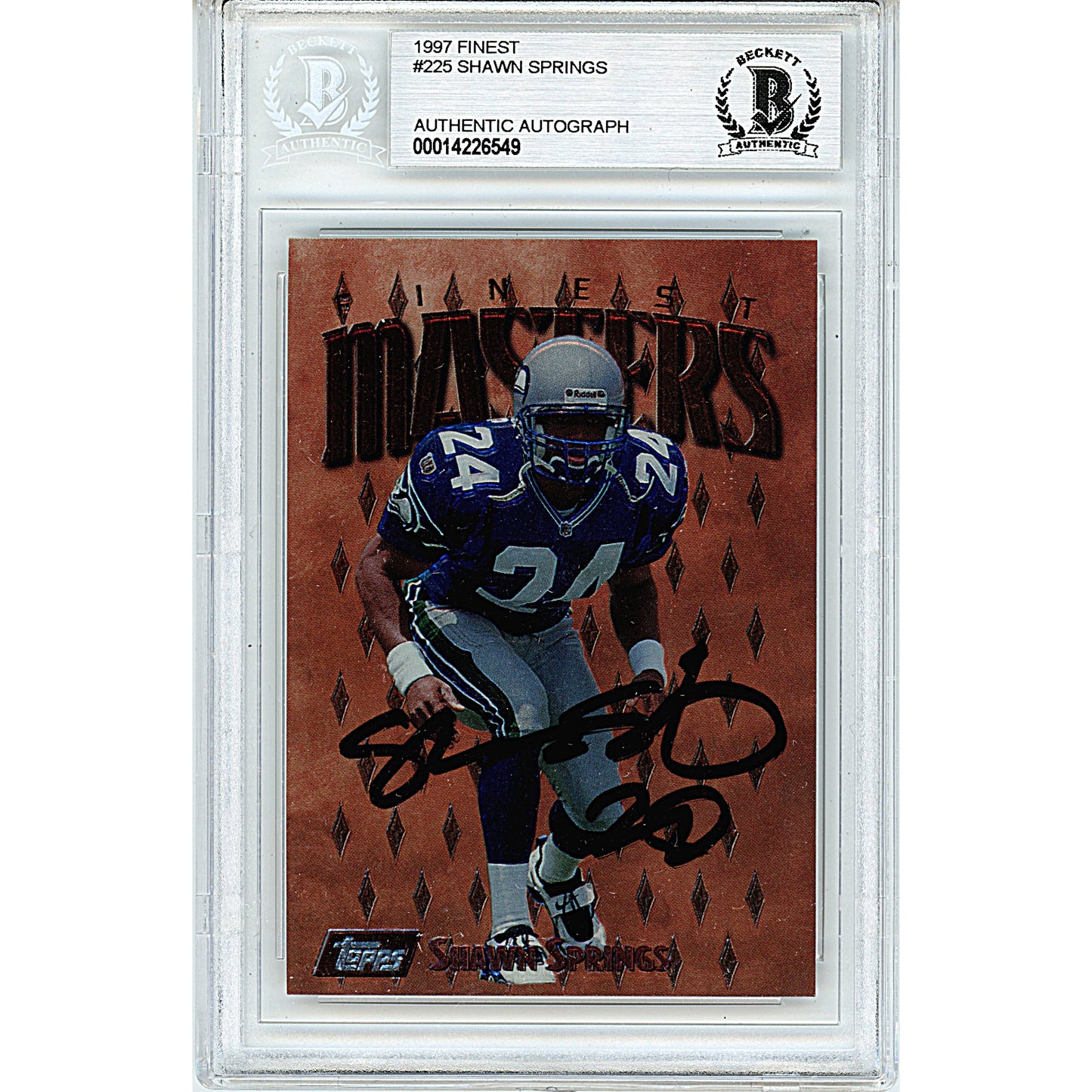 Shawn Springs Signed Seattle Seahawks 1997 Topps Finest Football Card Beckett Slab
