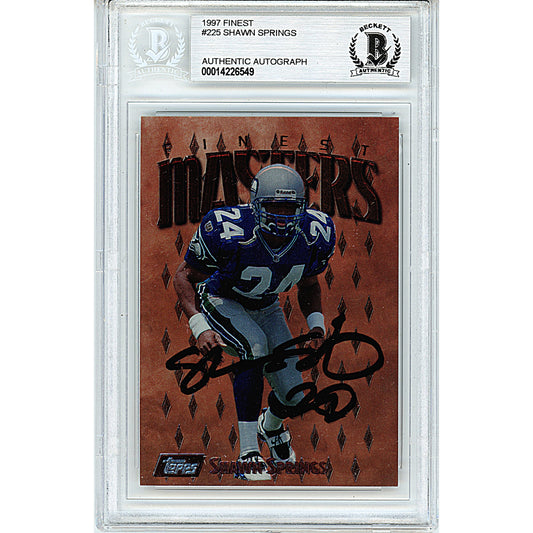 Shawn Springs Signed Seattle Seahawks 1997 Topps Finest Football Card Beckett Slab