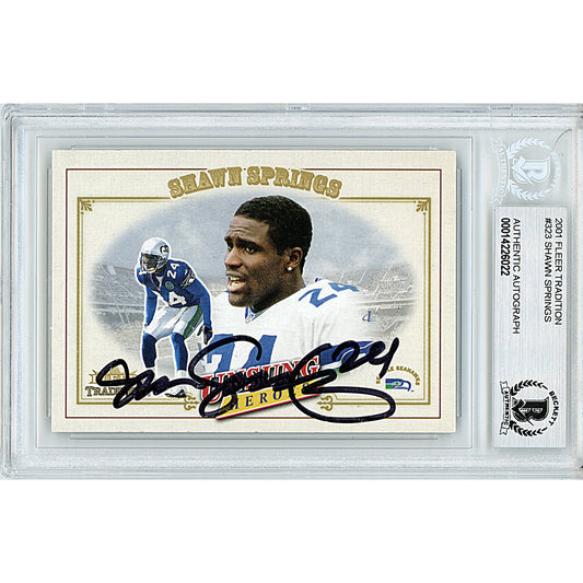 Shawn Springs Signed Seattle Seahawks 2001 Fleer Tradition Football Card Beckett Slab