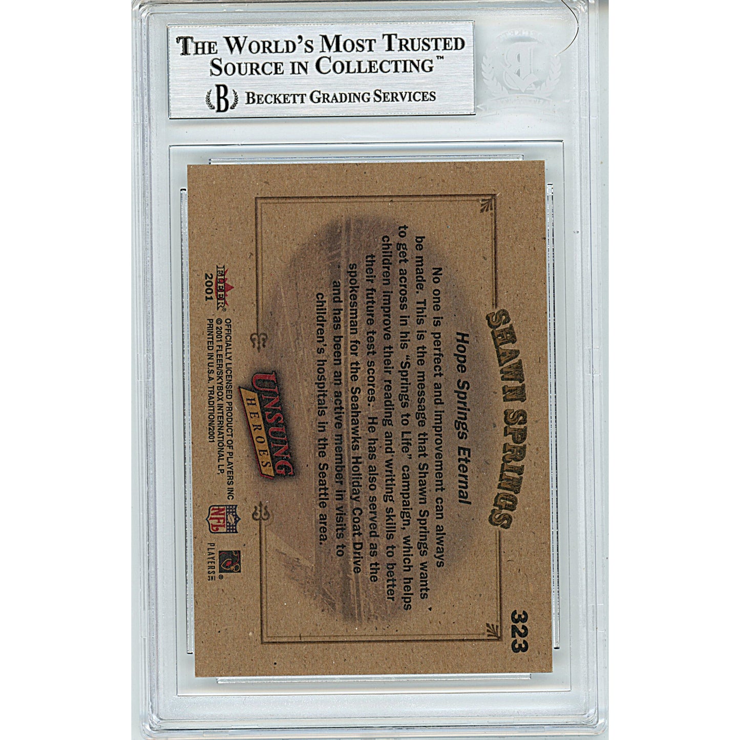 Shawn Springs Signed Seattle Seahawks 2001 Fleer Tradition Football Card Beckett Slab