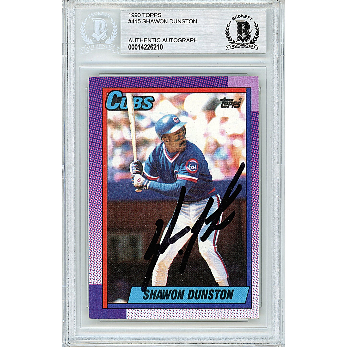 Shawon Dunston Signed Chicago Cubs 1990 Topps Baseball Card Beckett Authentic Auto Slab