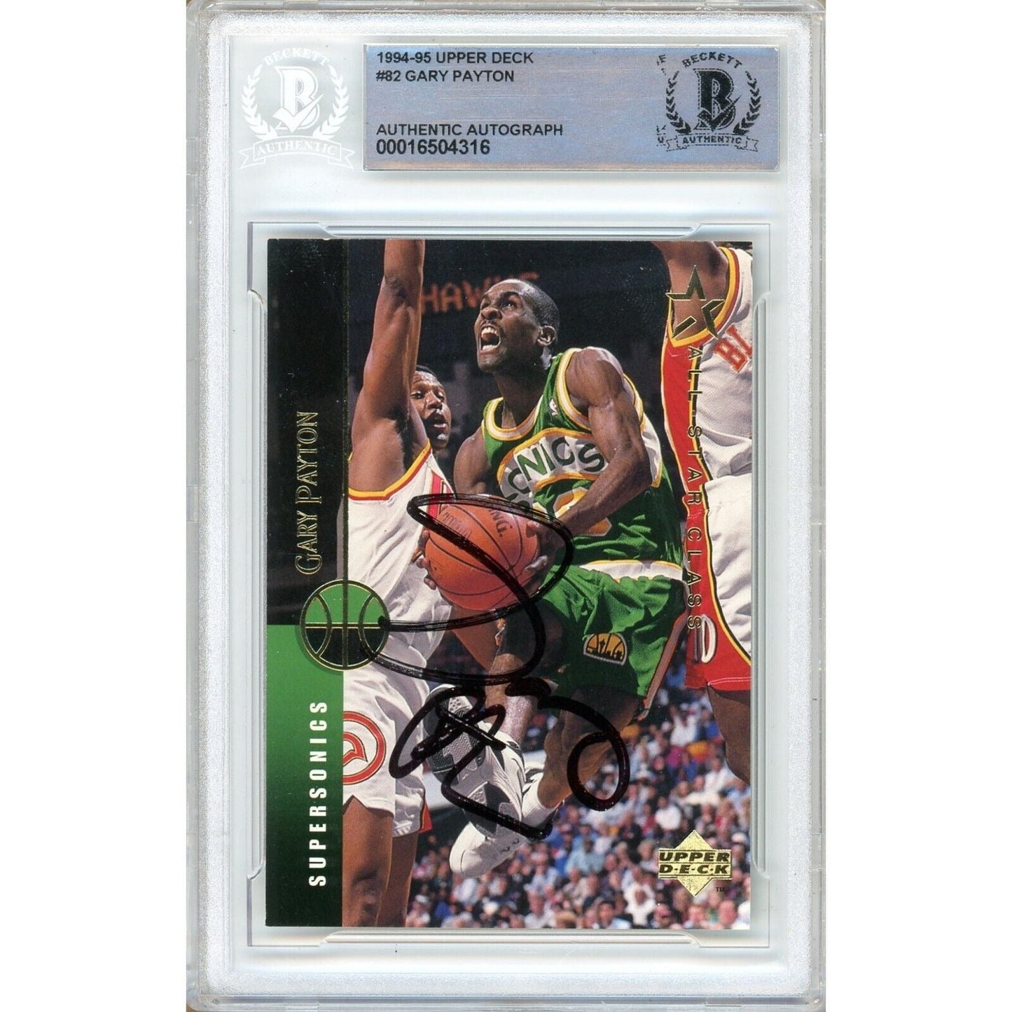 1994-95 Upper Deck #82 — Gary Payton Seattle Supersonics Autographed Trading Card — Beckett Authentication