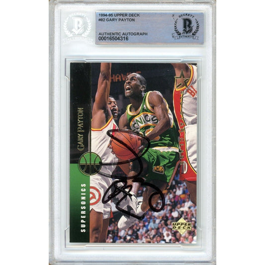 1994-95 Upper Deck #82 — Gary Payton Seattle Supersonics Autographed Trading Card — Beckett Authentication