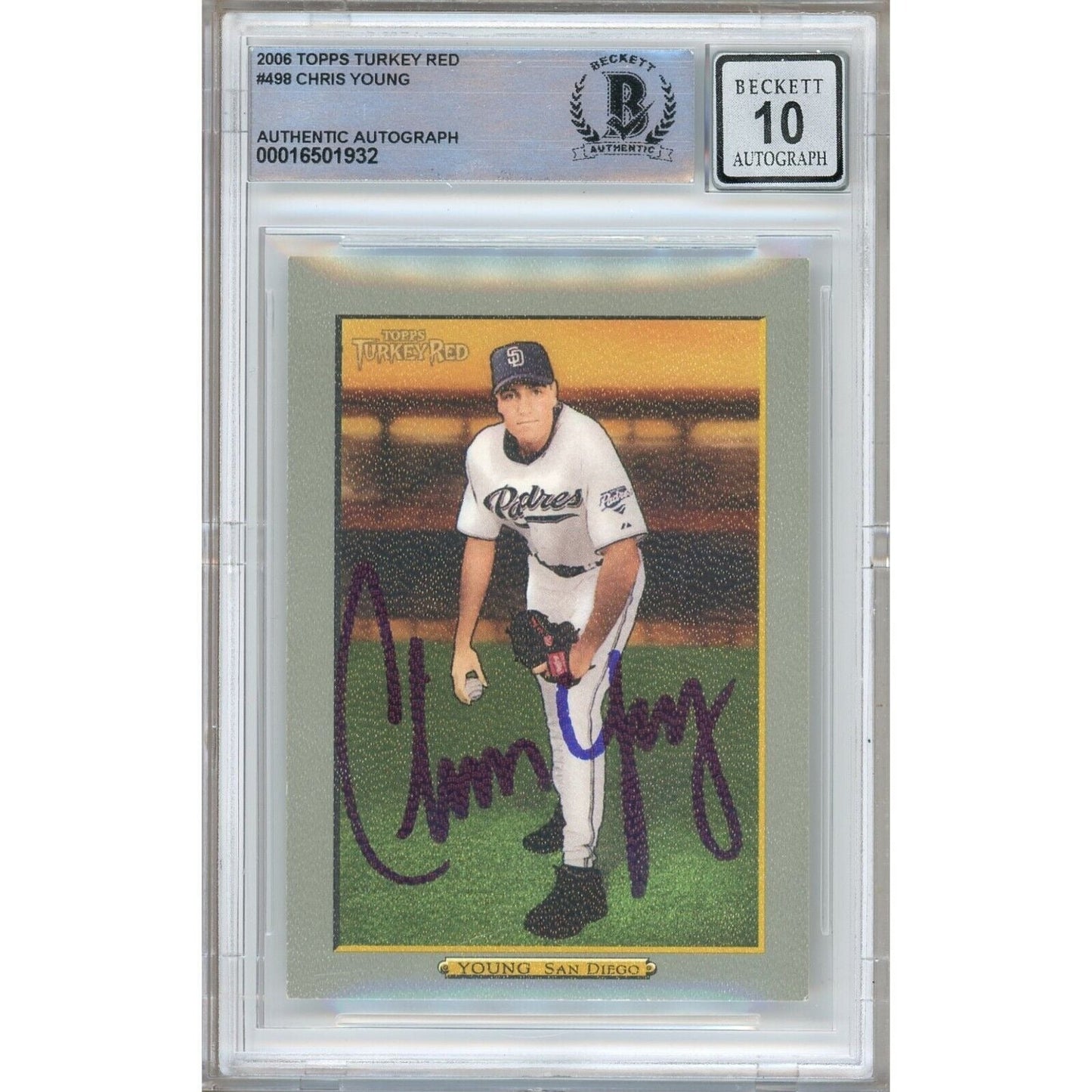 2006 Topps Turkey Red #498 — Chris Young San Diego Padres Autographed Trading Card — Beckett Authentication