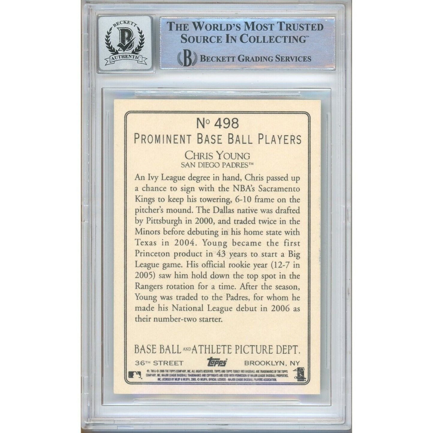 2006 Topps Turkey Red #498 — Chris Young San Diego Padres Autographed Trading Card — Beckett Authentication