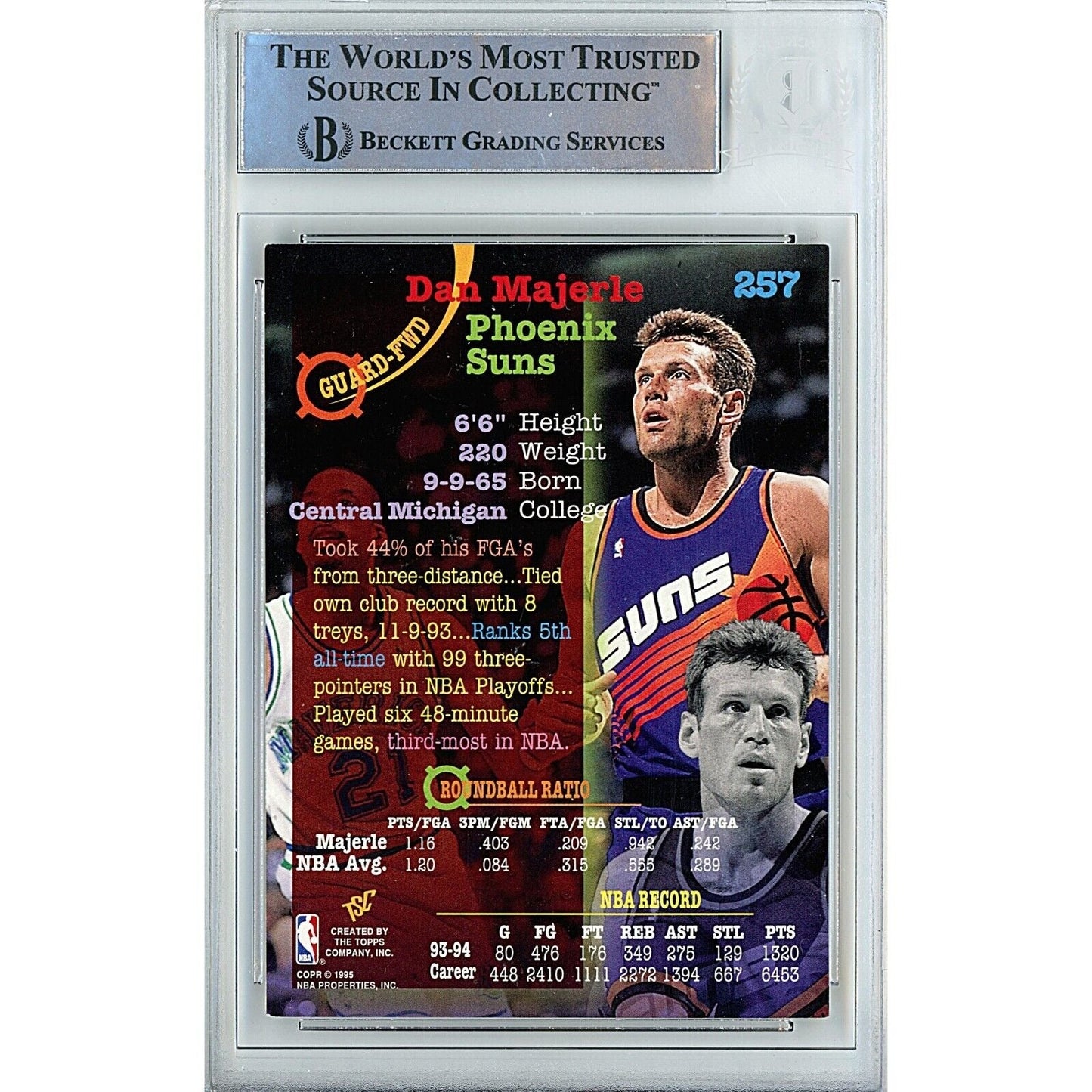1994-95 Topps Stadium Club #257 — Dan Majerle Phoenix Suns Autographed Trading Card — Beckett Authentication