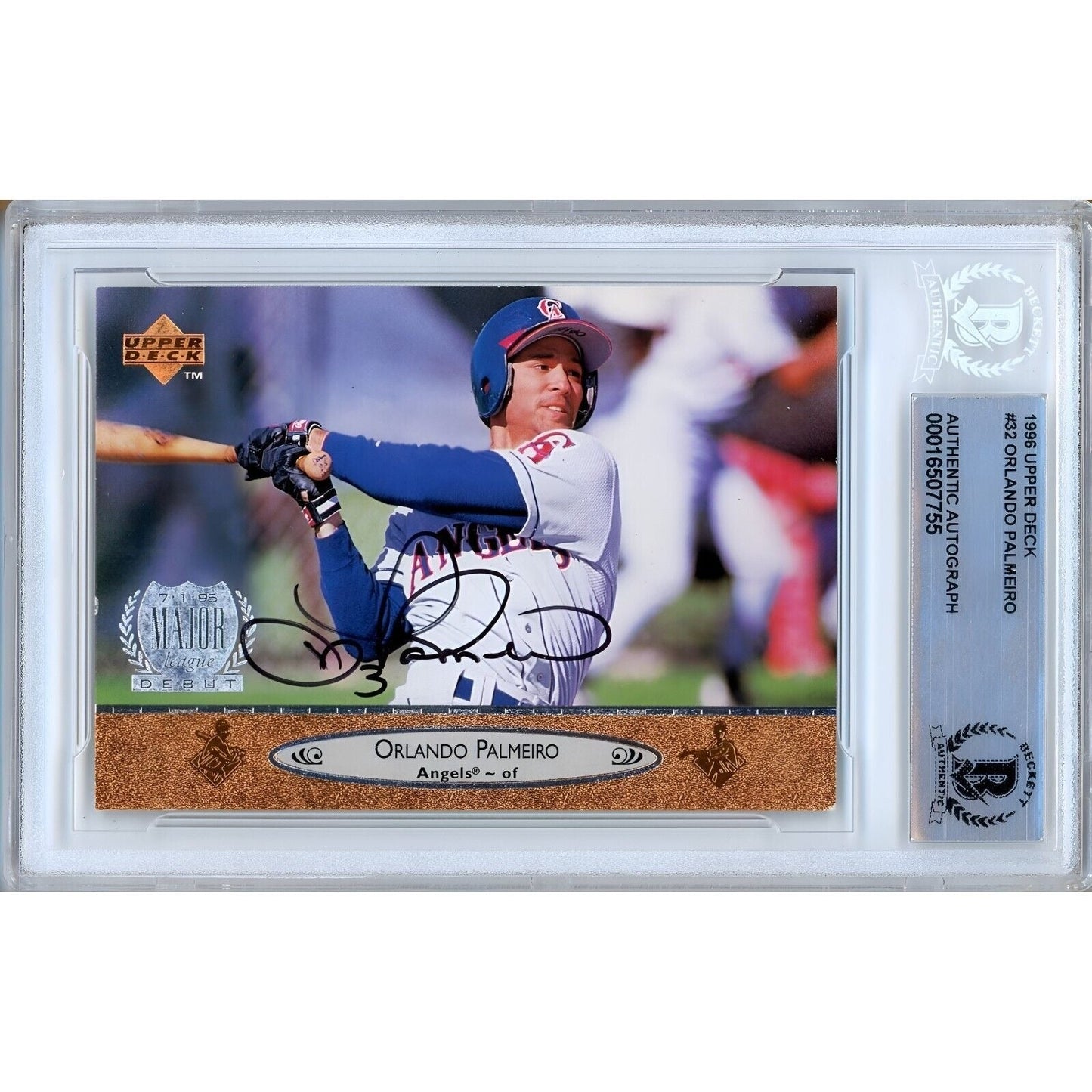 Orlando Palmeiro LA Angels Signed 1996 Upper Deck Baseball Card BAS Auth Auto Slab RC