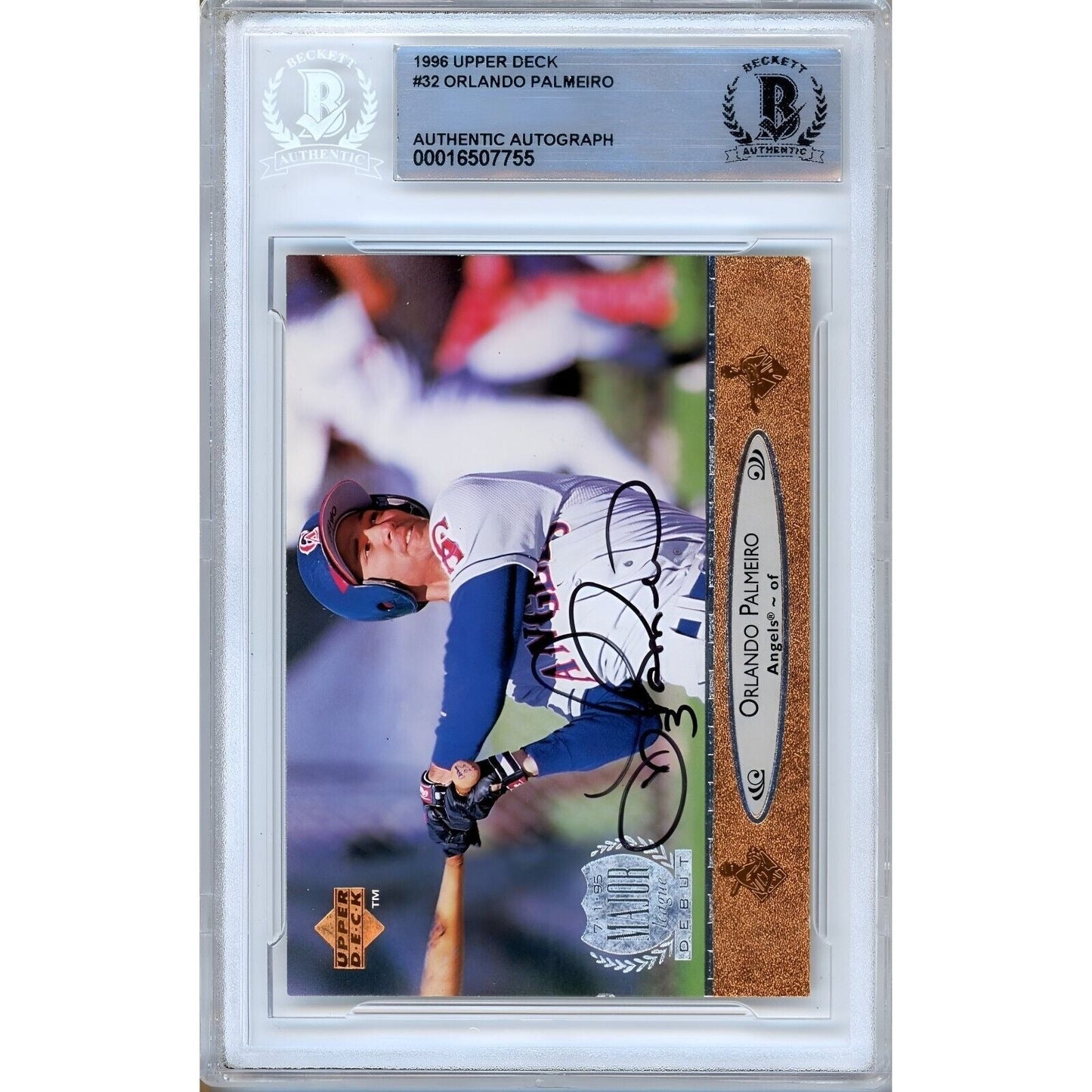 Orlando Palmeiro LA Angels Signed 1996 Upper Deck Baseball Card BAS Auth Auto Slab RC