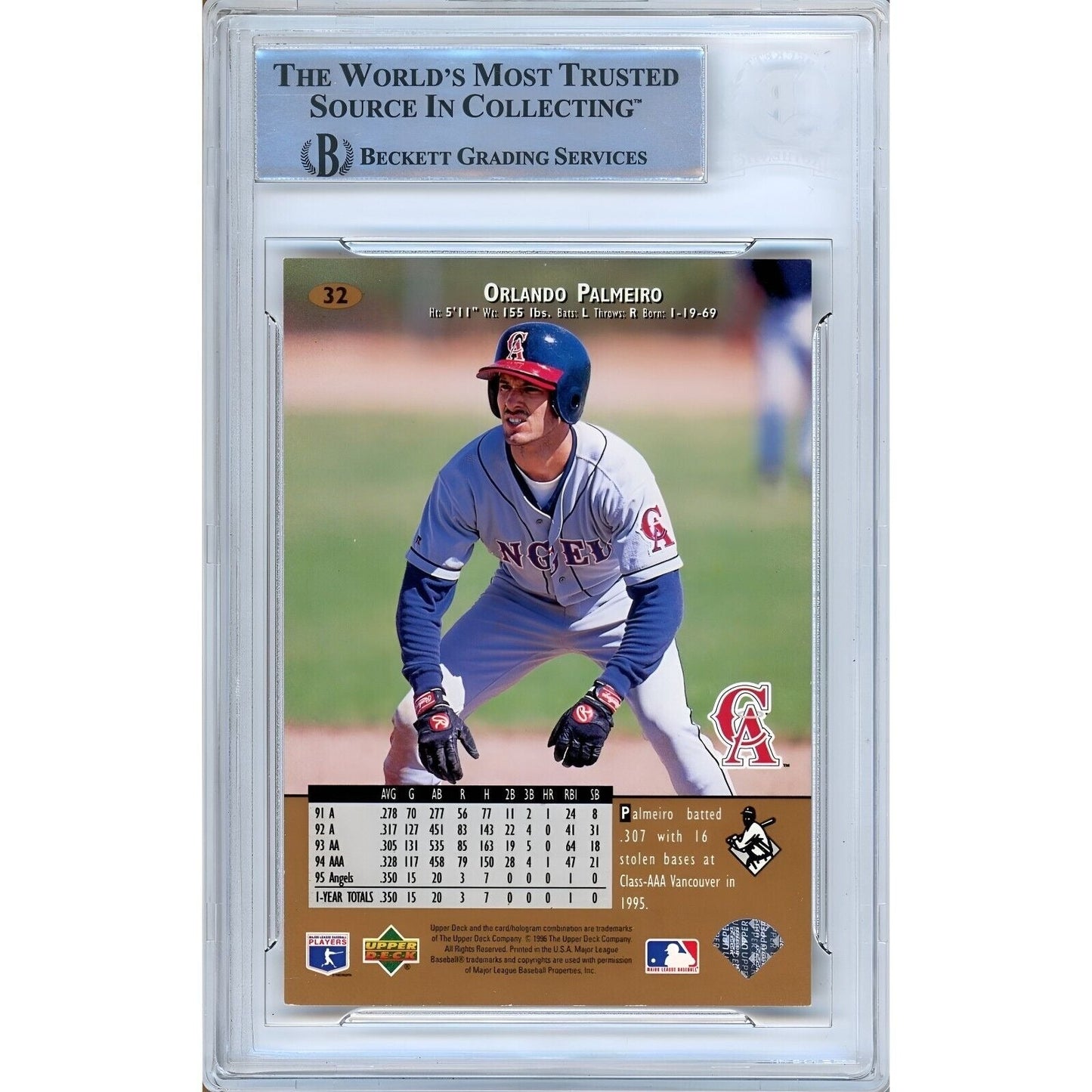 Orlando Palmeiro LA Angels Signed 1996 Upper Deck Baseball Card BAS Auth Auto Slab RC