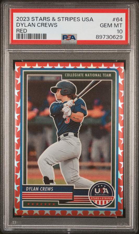 Graded 2023 Panini Stars & Stripes USA Dylan Crews #64 Red #/149 Rookie RC Baseball Card PSA 10 Gem Mint