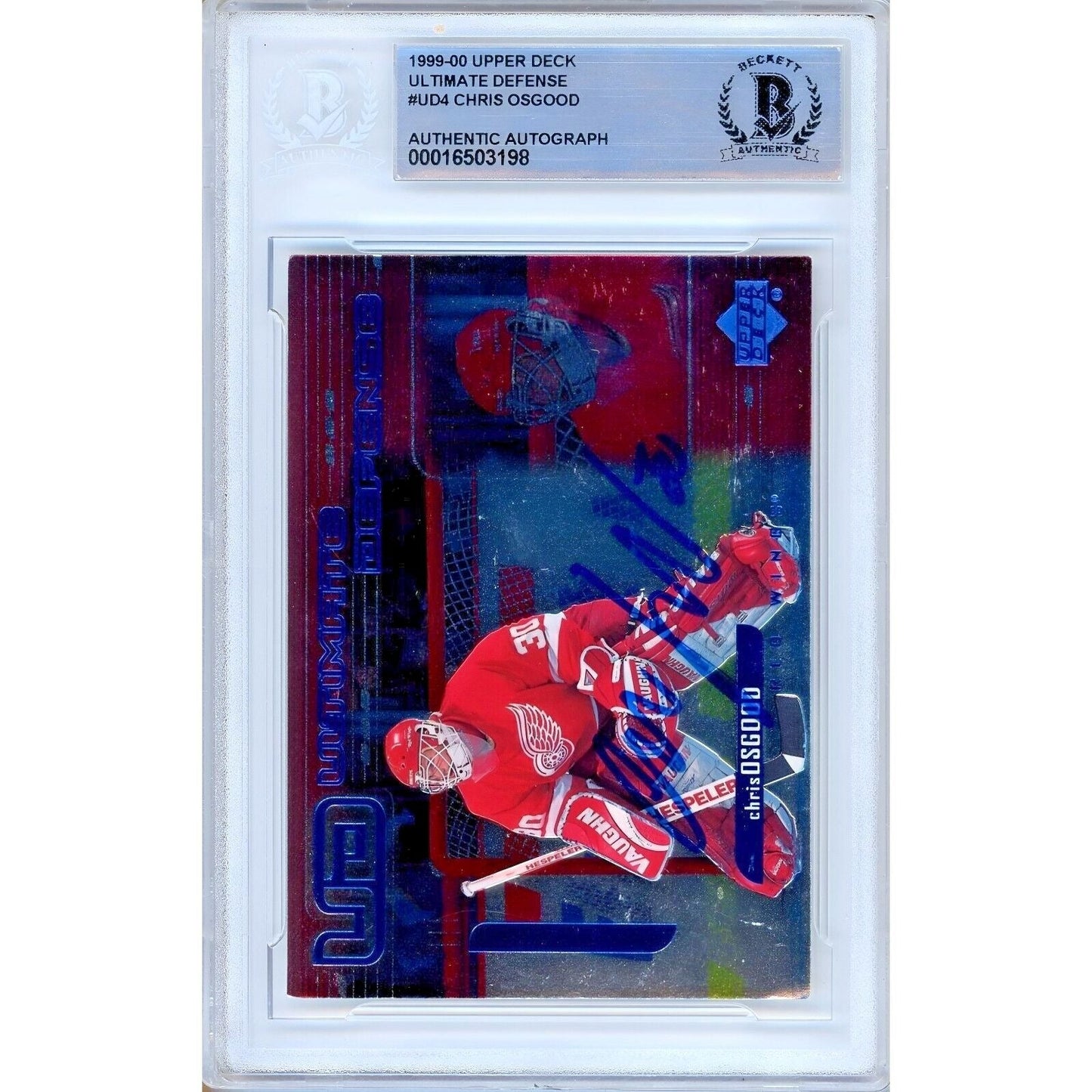 1999-2000 Upper Deck Ultimate Defense #UD4 — Chris Osgood Detroit Red Wings Autographed Trading Card — Beckett Authentication